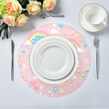 Pixal Peach Pattern Rainbow placemats round washable reusable chalkboard placemats rustic individuales para 15.4x15.4in set of 6