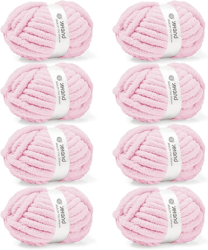 Inhand Baby Pink Chunky Chenille Yarn for Hand Knitting,Thick Bulky Mom Blanket Yarn for Crocheting,Soft Fluffy Yarn for Mother’s Day Gifts and Crafts for Women/Grandma,8 Pack (29.5Yds/8.4oz Each)