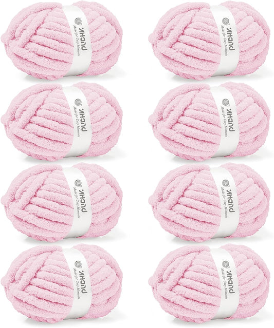 Inhand Baby Pink Chunky Chenille Yarn for Hand Knitting,Thick Bulky Mom Blanket Yarn for Crocheting,Soft Fluffy Yarn for Mother’s Day Gifts and Crafts for Women/Grandma,8 Pack (29.5Yds/8.4oz Each)