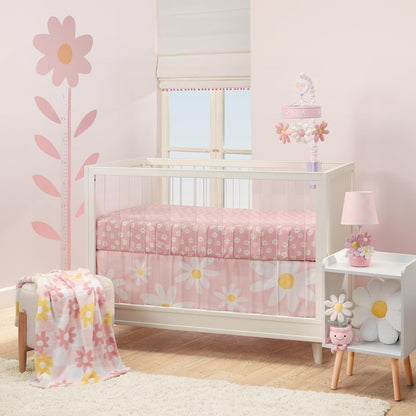 Lambs & Ivy Daisy Dreams Hand-Painted Pink Floral Lamp w/Shade and LED Bulb