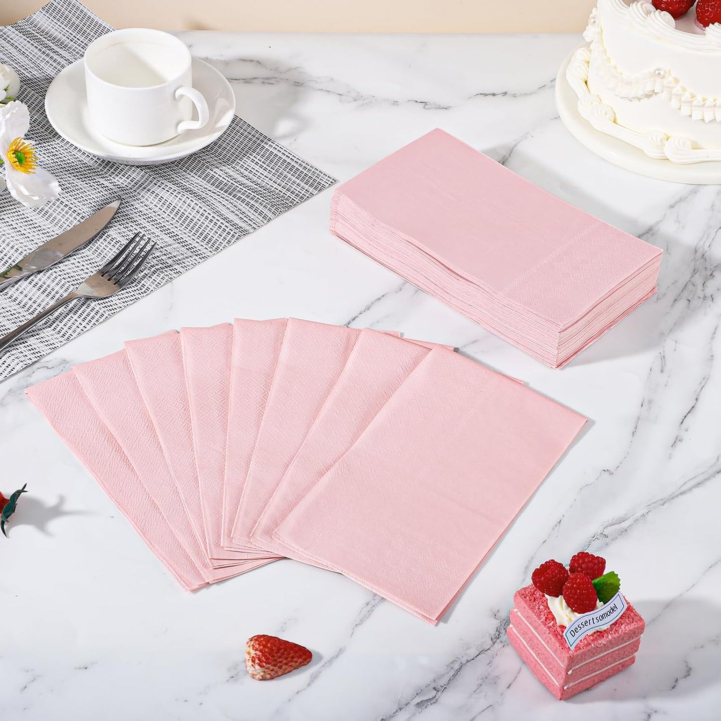 NatNarr 120 Pcs Pink Napkins, Light Pink Guest Dinner Napkin Disposable Hand Towels for Bathroom, Mothers Day, Wedding, Baby Shower, Bathroom, Kitchen