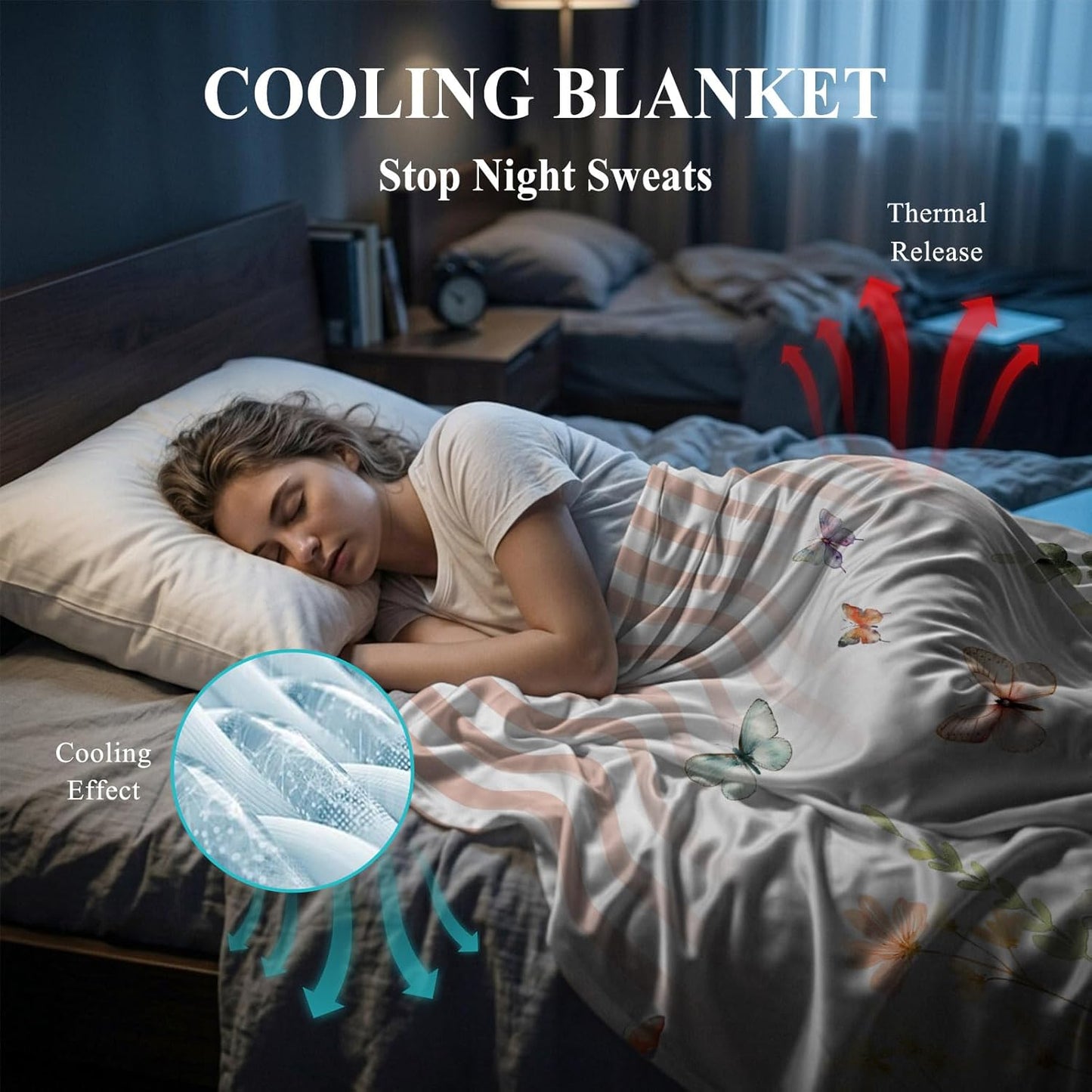 Cooling Blanket for Hot Sleepers Watercolor Butterfly Lightweight Breathable Double Sided Summer Blanket Floral Leaves Pink Strips Cooling Throw Blanket for Couch Bed Night Sweats 30"x40"