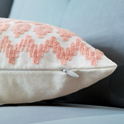 Throw Pillow Cover Embroidered 1pc Summer Couch Accent Decorative Lumbar Pillowcase, Peach 12x20 Empire Diamonds Patterned Peachy Pink and White Motif Nectar Boho Geometric Bolster Cushion Cover