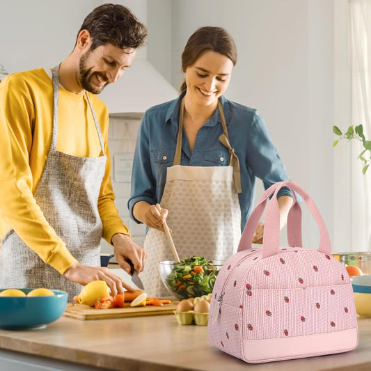 Lunch Box Lunch Bag for Women Men, Leakproof, Insulated Lunch Box Kids Tote with Large Capacity, Cooler Lunch Bag for Girls Boys for Work/Office/School (M-Pink Strawberry)