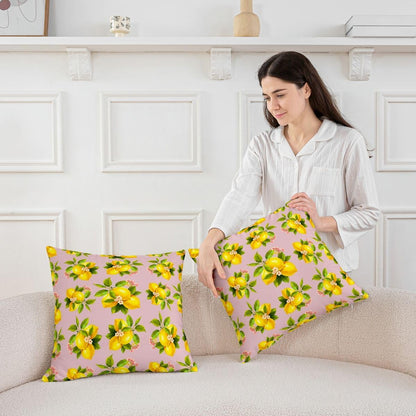 Manfei Lemon Throw Pillow Covers 16"x16" Set of 4 Botanical Lemon Cushion Cover for Couch Sofa Tropical Fruit Decorative Pillowcases Baby Pink Yellow Soft Pillows Covers