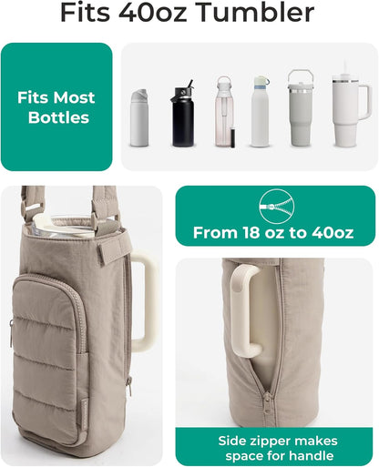 BAGSMART 40oz Water Bottle Holder with Strap, Quilted Crossbody Purse Drink Carrier, Gym Accessories for Women