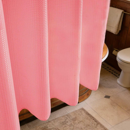 Modern Pink Shower Curtain Waffle Textured Fabric Shower Curtains for Bathroom Farmhouse Fabric Bath Curtain Set with Hooks 72x72 Inch