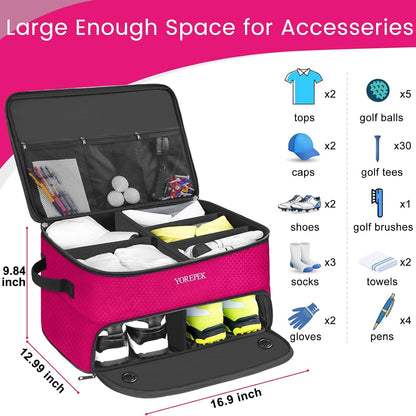 YOREPEK 2 Layer Golf Trunk Organizer, Golf Gifts for Men with Separate Ventilated Compartment for 2 Pair Shoes, Waterproof Car Trunk Locker for Balls, Tees, Clothes, Gloves, Gifts for Golfers