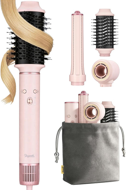 High-Speed Hair Dryer Brush, 3-in-1 Hot Air Styler with Dual-Direction Auto-Wrap Curler, 720 Million Ionic Blow Dryer Brush Fast Drying & Frizz-Free Styling,Includes Travel Bag, Pink
