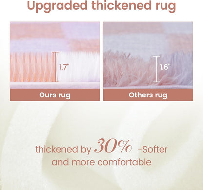 Super Soft Rug for Bedroom, 5x7 Ft Pink and White Area Rug Classic Checkered Shaggy Anti-Skid High Pile Soft Fluffy Rug Fuzzy Carpet for Living Room Bedroom Kids Room Nursery, Dorm Home Decor
