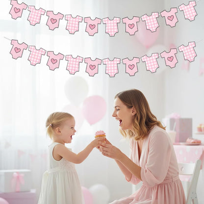 4 Pack Baby Shower Banner, Bodysuit Pink Baby Shower Decorations for Girl, Boy Girl Pink Bodysuit Banner Paper Garland Party Decor Supplies for Birthday Baby Gender Reveal Decorations Photo Props