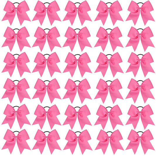 CN 30PCS 8" Large Cheer Bows, Cheerleading Bows Ponytail Holder for Girls, Grosgrain Ribbon Pink Cheer Hair Bows with Elastic Hair Tie for Cheerleader College Sports Softball Competition