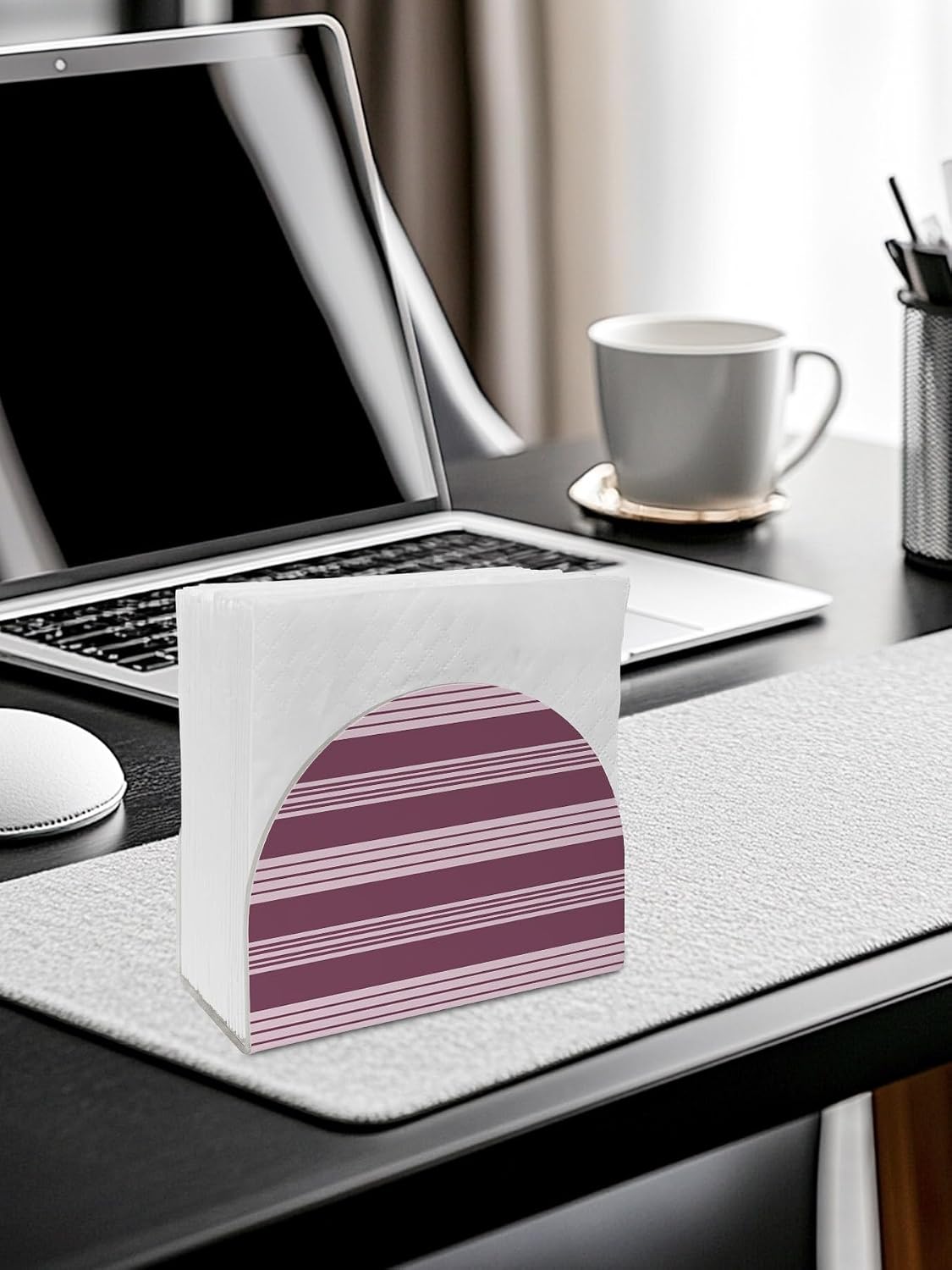 Napkin Holder Pink Plum Stripes Standing Napkin Dispenser Tissue Organizer 1 Pack Horizontal Striped Lines Acrylic Paper Napkin Holders for Table Kitchen Dining Cocktail Party Cafe Bar Bathroom
