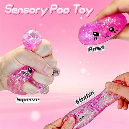 Novelty Squishy Poop Sugar Stress Ball Sensory Toys, Kawaii Poop Shape Squishies, Funny Squishy Poo Toy, Glitter Stress Balls for Kids and Adults, Prank Surprise, Gifts, Party Favors (Pink)