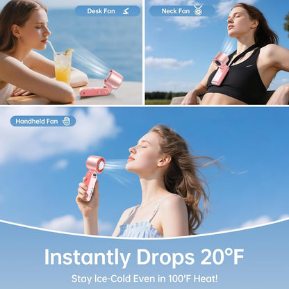Handheld Portable Fan with Ice Cooler: 199-Speed 5500mAh Rechargeable Handheld Fan, 12H Time Hand Cooling Personal Fans with 20000 RPM Air Turbo Tech for Travel Outdoor (Pink)