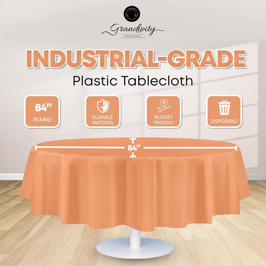 Grandipity Peach Plastic Table Cloth Disposable (6 Pk) 84in Round Tablecloth Premium Party Table Cloths Disposable - Perfect Table Cloth Round Cover for Any Table Up to 6 Feet