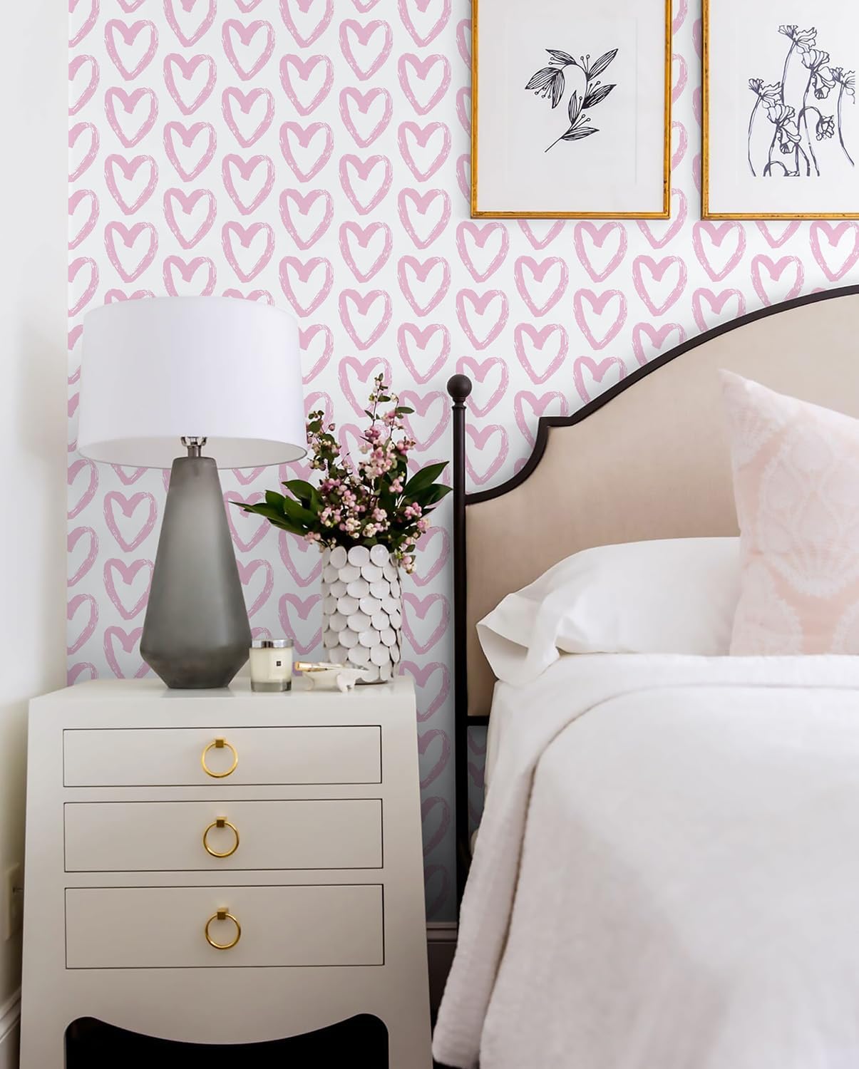 Timeet Pink Peel and Stick Wallpaper - Modern Heart Wall Decor, 17.7"x78.7", Self-Adhesive, Removable