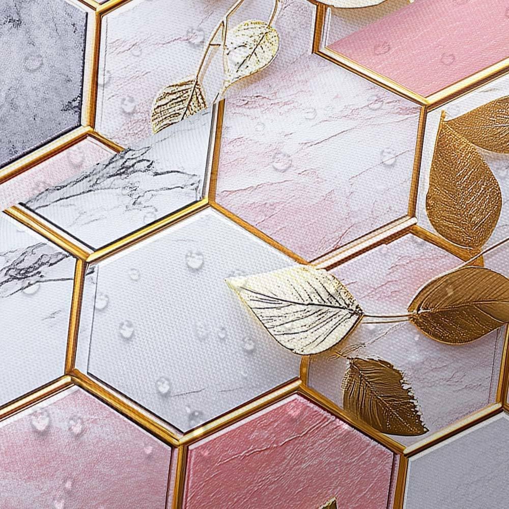 JAWO Pink Shower Curtain, Modern Abstract Geometric Shower Curtains for Bathroom Decor, Gold Leaves Waterproof Polyester Fabric Shower Curtain with 12 Hooks, 36x72