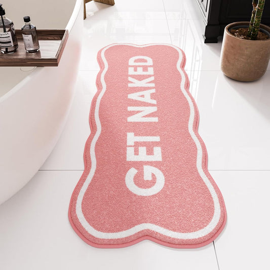 BSSN Get Naked Bath Mat, Cute Pink Bathroom Rug Runner, 18" x 47" Large Microfiber Shaggy Bath Mat - Ultra Absorbent, Non-Slip, Machine Washable Fun Aesthetic Decor Rug for Tub, Shower, Vanity