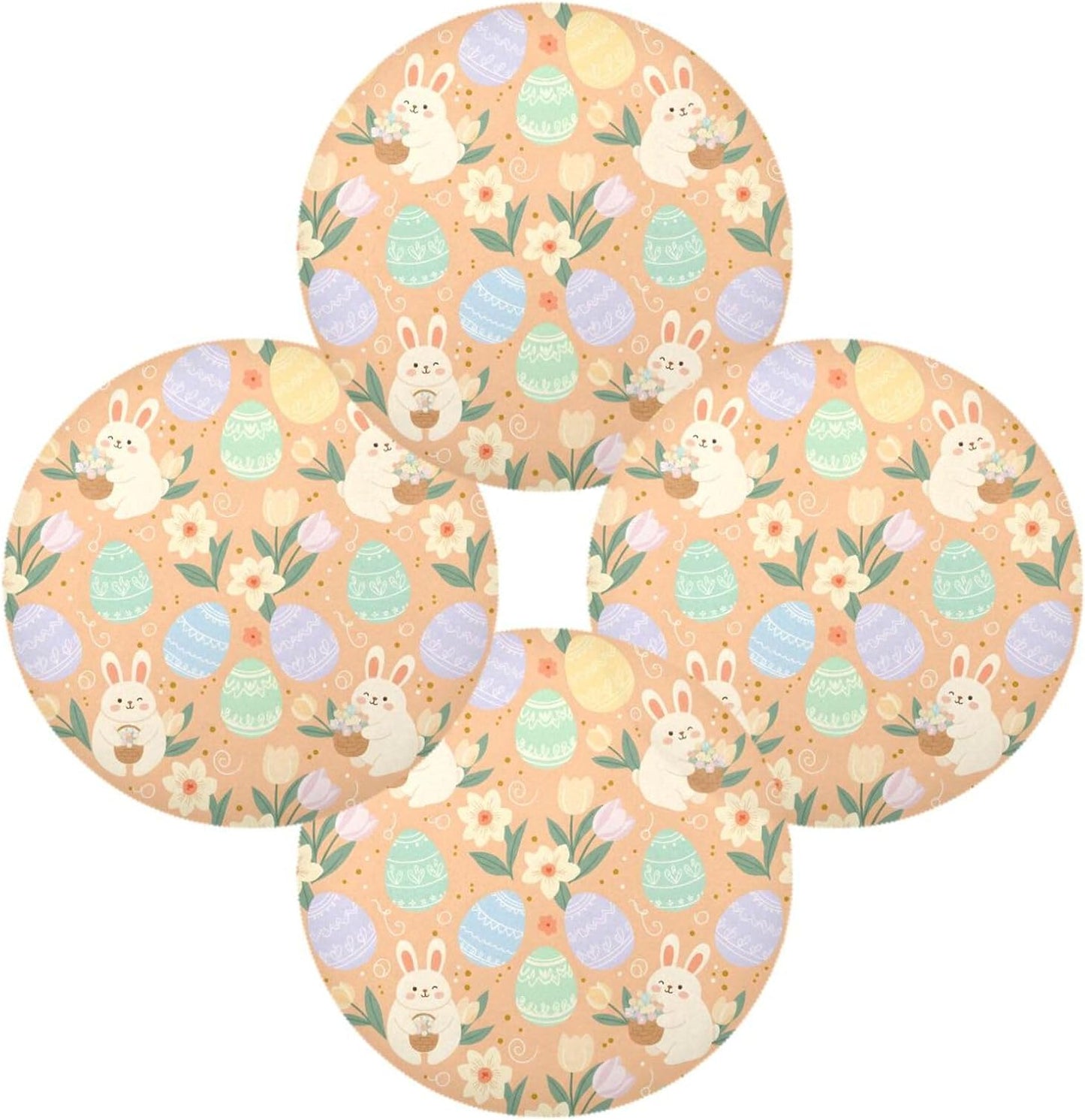 Easter Eggs Pattern Peach Place Mats Set of 4, 15 Inch Round Placemats Washable Non-Slip Table Mats for Kitchen Dining