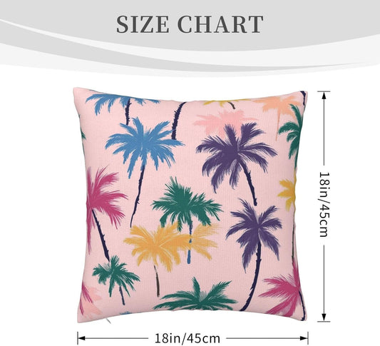 Colorful Palm Tree on Pink Decorative Throw Pillow Cover 18x18 Inch Double Sided Plush Pillowcase Cushion Case for Sofa Couch Bedroom Living Room Home Decor