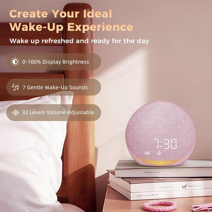 Acedeck Sound Machine Alarm Clock for Bedroom: 25 Natural Sleep Sounds - White Noise Machine for Adults Kids Baby - Gentle Wake Up Alarm with Bluetooth Speaker - Pink