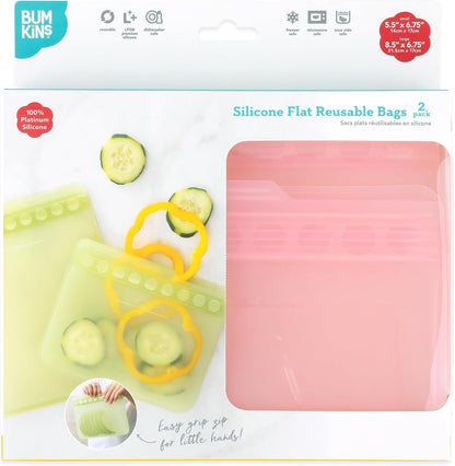Bumkins - Silicone Snack & Sandwich Bags - For Storage, Food Prep, Lunch Bag - Reusable, Leak Resistant, Washable, Microwave, Freezer & Dishwasher Safe - 2 pack - Pink