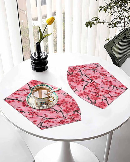 Chinese Flowers Placemats Set of 6 for Dining Table, Woven Round Table Placemats, Spring Pink Peach Blossoms Floral Table Mats Washable Wedge Placemat Indoor/Outdoor Patio Kitchen Décor