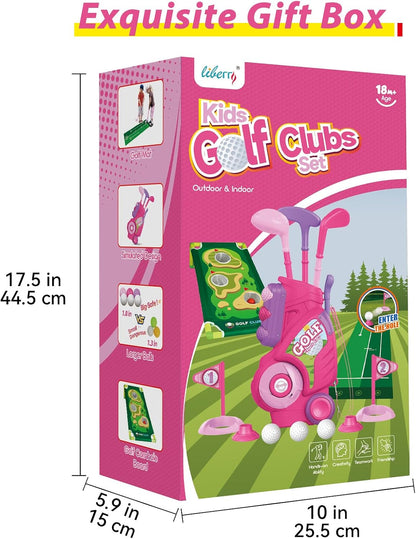 Liberry Toddler Golf Set for 2 3 4 Years Old Girls Boys, Upgraded Kids Golf Cart with Golf Cornhole Board & Putting Mat, Indoor and Outdoor Golf Toys Birthday Gift, Pink