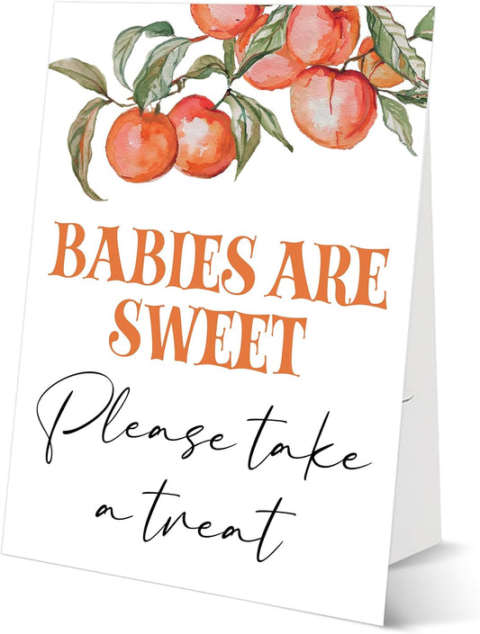 Peach Baby Shower Tabletop Sign, Babies Are Sweet Please Take a Treat, Include One 8×11 Sign with holder, Sweet Peach Gender Reveal Party Decoration Supplies - FL50