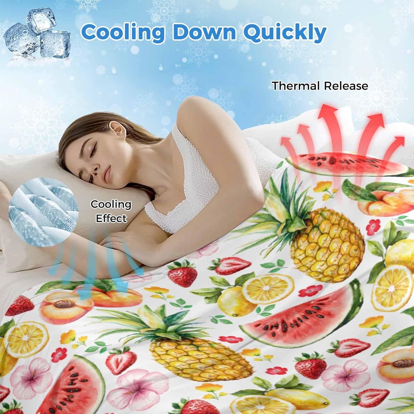 Cooling Throw Blanket for Hot Sleepers, Pineapple Lightweight Breathable Summer Blanket, Strawberry Peach Lemon Watermelon Peach Double-Side Cool Throw Blankets for Sleeping Travel, 30"x40"