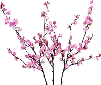 Artificial Plum Blossom Flowers 3pcs Faux Cherry Blossom Flower Silk Peach Flowers Plum Blossom Branches for Spring Summer Decor Home Wedding Party Table Centerpieces(Pink)