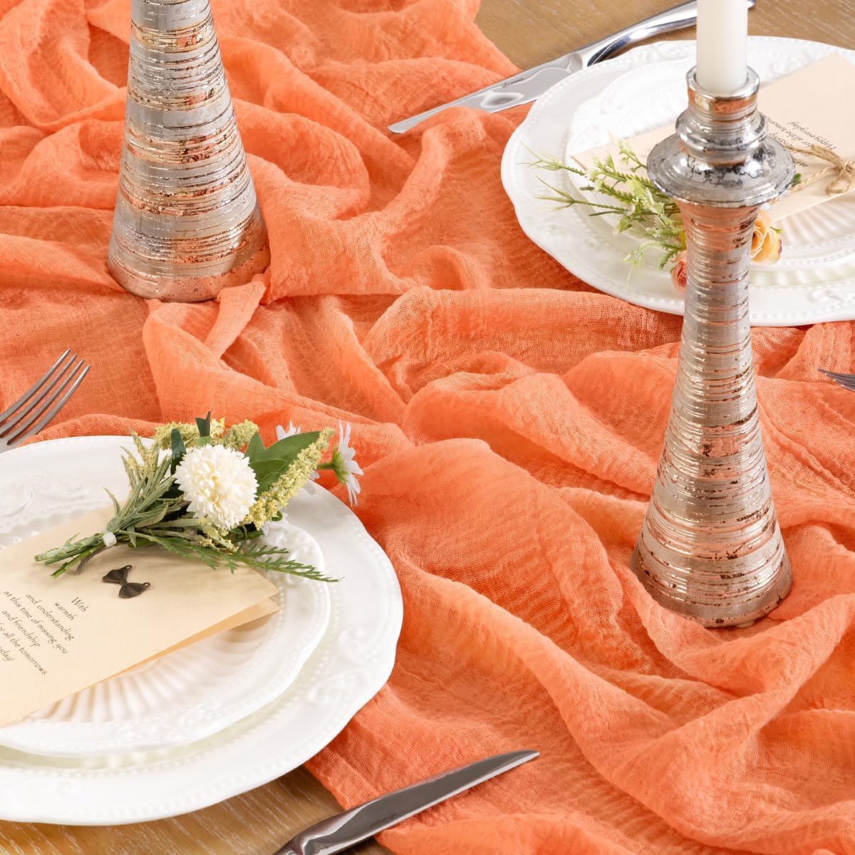 Soft Cheesecloth Table Runner Peach Summer Rustic Boho Gauze 120 Inch Cheese Cloth Table Runner 10FT for Wedding Birthday Party Baby Shower Home Decoration