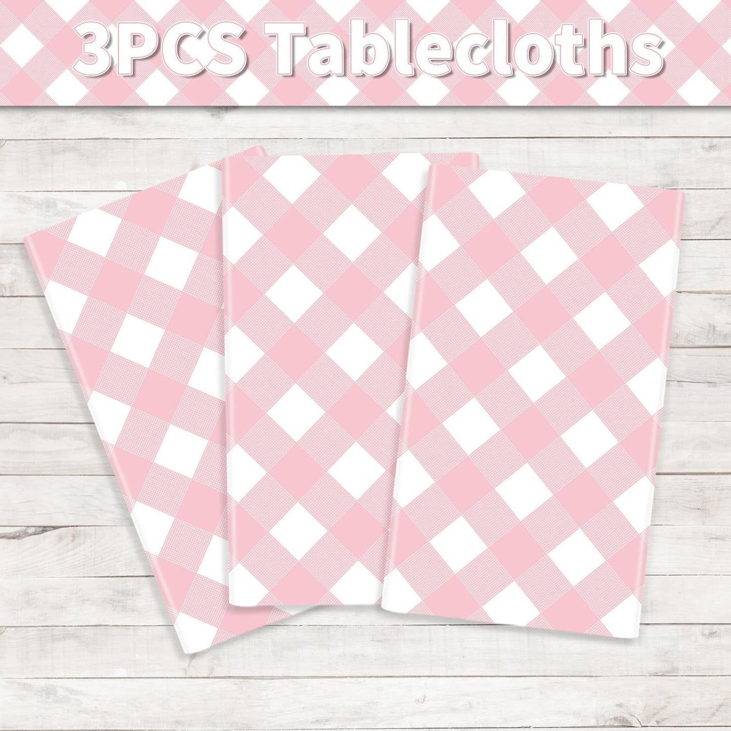 3 Pack Pink Round Tablecloth Pink and White Circular Checkered Table Covers Easter Round Tablecloth Outdoor and Indoor Party Decorations for Picnic Barbecue Holiday Party Supply 84 Inch