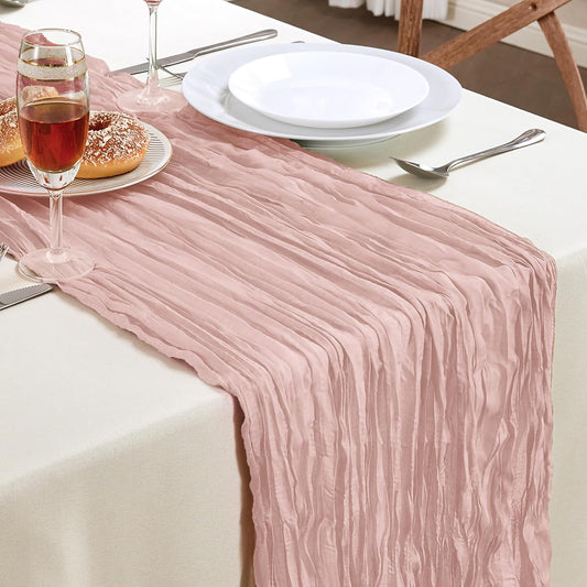 AGIRL Dusty Pink Cheesecloth Table Runner 10FT Long Graduation Boho Gauze Table Runner Rustic Sheer Runner for Wedding Bridal Baby Shower Birthday Holiday Party Table Decor Easter Decorations
