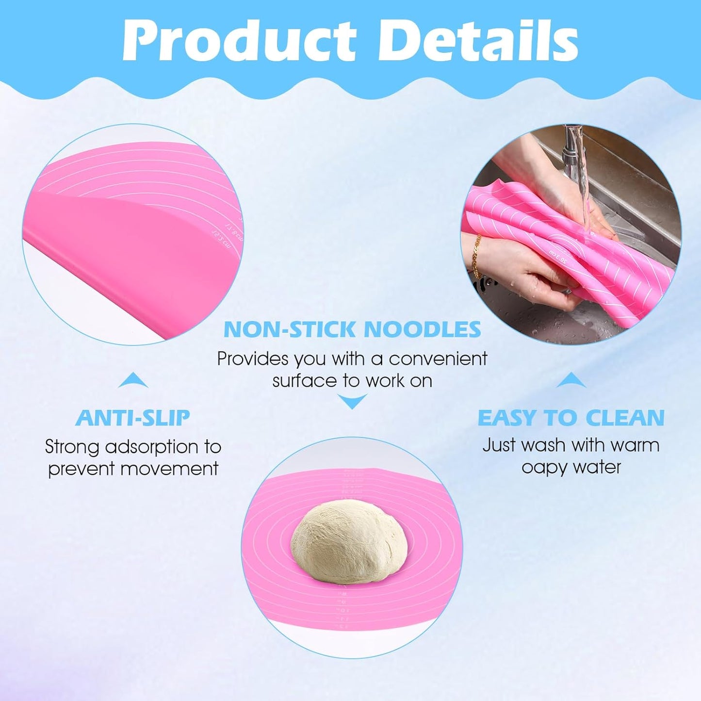 2 PCS 12 Inch Silicone Cake Mat Round Silicone Baking Mat with Measurements Pink Blue Reusable Non-Stick Sheets Heat Resistant Cookie Pad for Baking Pizza Pan Rolling Dough Pastry (Red +Blue)
