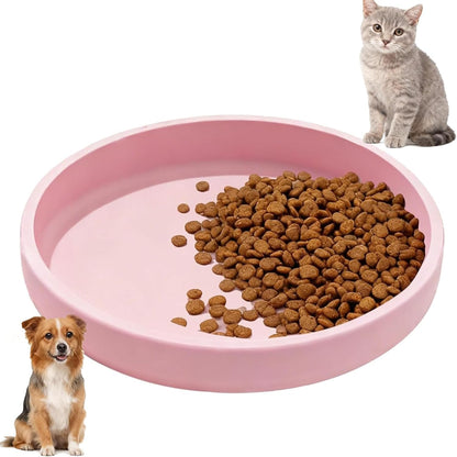 Silicone Dog Cat Shallow Bowl Small Dog Plate for Dry and Wet Food 7″ Flat Non-Slip Puppy Kitten Feeding Dishes Relief Whisker Fatigue, Pink