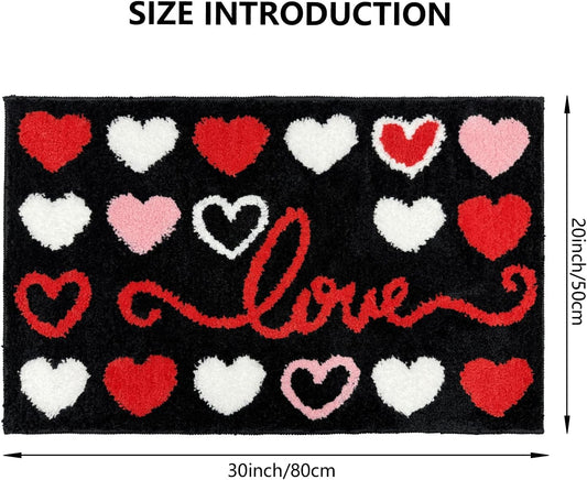 APROPHIC Valentines Bathroom Rugs, Red Pink White Love Heart Valentine Bathroom Tub Mat, Valentine's Day Anniversary Non Slip Absorbent Soft Bath Rug, Festival Door Outdoor Home Decor 20x30 in, Black
