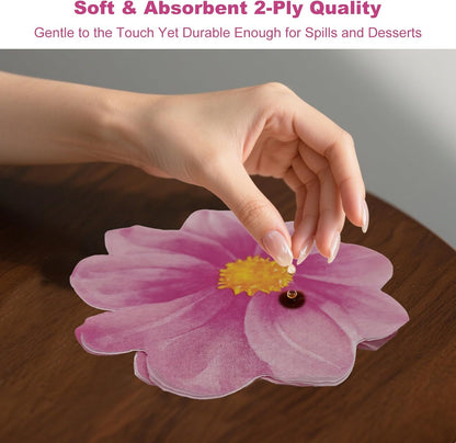 20 Pcs Flower Shaped Napkins Disposable Floral Paper Spring Decorative Tableware for Wedding Bridal Baby Shower Birthday Summer Dinner Party Decor Pink