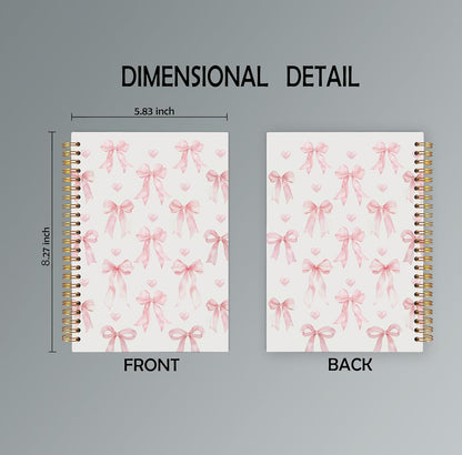 Pastel Pink Bow Notebook, Coquette Bow Journal, Preppy Aesthetic Notebooks for Women, Coquette Girly Office Supplies, Preppy Pink Hardcover Spiral Notebook 5.5x8.3 Inch