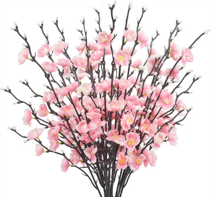 Artificial Cherry Flowers Branches 15PCS Silk Cherry Blossom Tree Stems Faux Cherry Flowers Vase Arrangements for Home Indoor Decoration Vase Table Living Room Bedroom Spring Decor (Pink)