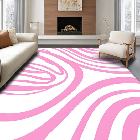 Flatwoven High Traffic Area Rug 5x7, Chic Wavy Ripple Splash Modern Abstract Artistic Expression, Non Slip, Stain Resistant, Washable Area Rugs for Living Room, Bedroom (Pink, 5x7)