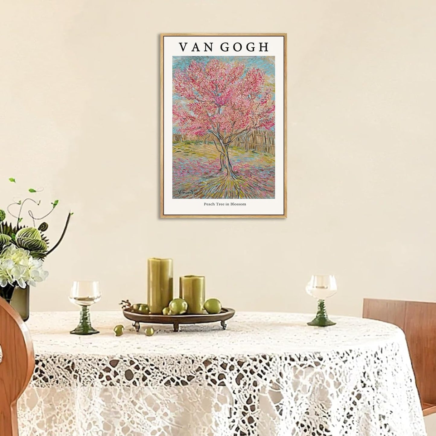 LARAGE Van Gogh Framed canvas Wall Art,Peach Tree in Blossom Botanical Impressionist Artwork,Classic Art Reproductions for Living Room Bedroom Home Decor-12x16 Inch