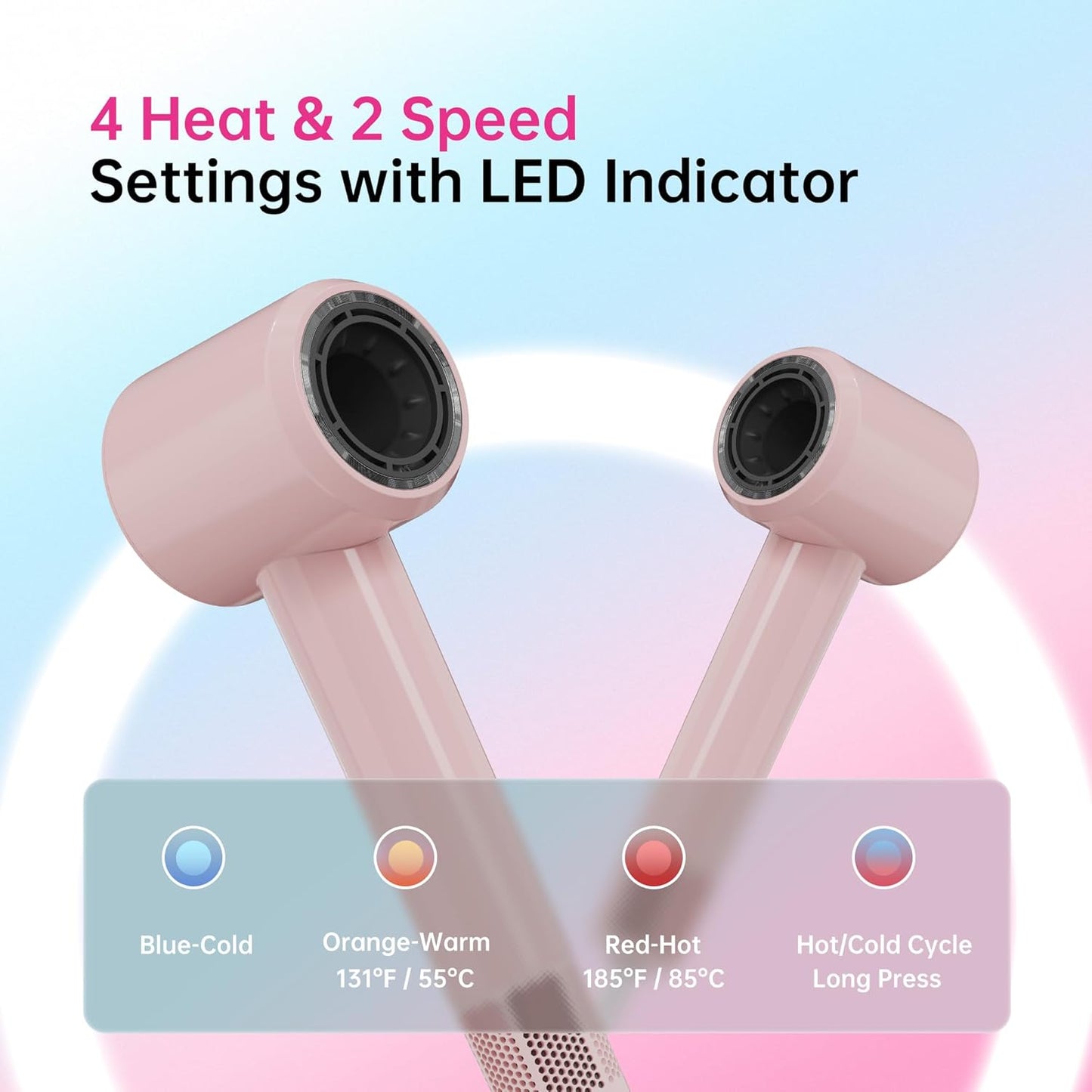 Ionic Hair Dryer, 110000 RPM High-Speed BLDC Motor, Fast Drying Blow Dryer with Negative Ion Technology, 8 Heat & Speed Modes for Curly Thick & Fine Hair, Low Noise Lightweight, Baby Pink