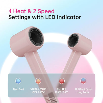 Ionic Hair Dryer, 110000 RPM High-Speed BLDC Motor, Fast Drying Blow Dryer with Negative Ion Technology, 8 Heat & Speed Modes for Curly Thick & Fine Hair, Low Noise Lightweight, Baby Pink