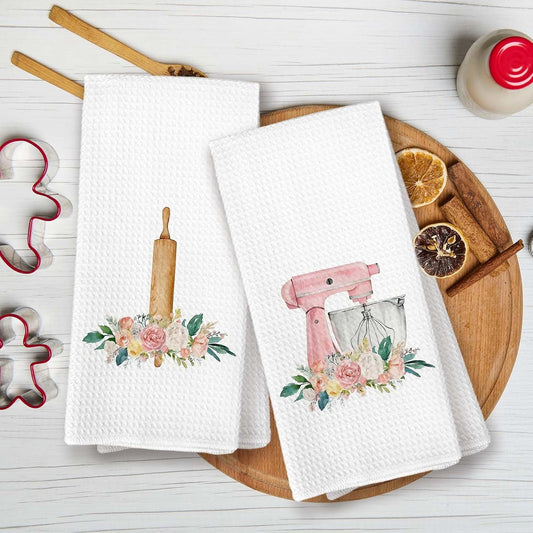 Vintage Pink Kitchen Towels Set of 4, Bakery Floral Girly Home Decor, Pink Vintage Bakery Flower Girly Hand Towel for Kitchen Home