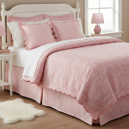 Newwiee 2 Pack Scalloped Pillow Cover 18 x 18 Inch Stripe Throw Pillow Cover Cotton Decorative Pillowcase for Women Men Couch Living Room Cushion Indoor Outdoor Decoration(Pink, Scalloped)