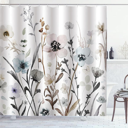 Grey Pink Blue Floral Shower Curtain Watercolor Flower Shower Curtains for Bathroom Waterproof Polyester Fabric Bathroom Curtain 72 x 72 Inch with 12 Plastic Hook