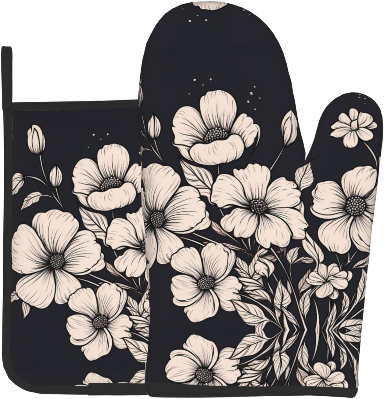 Light pink flowers Patterned Heat-Proof Gloves and Protective Mat Set (2-Piece) - For Ovens, Microwaves, and Grills