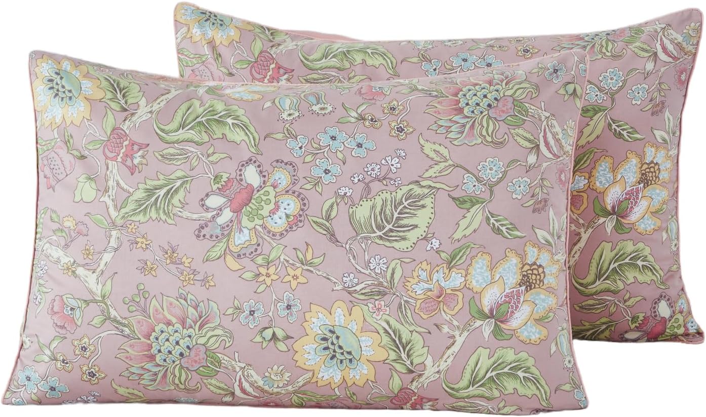 WINLIFE 100% Cotton Pillow Cases Set of 2 Blush Pink Floral Printed Pillowcase Envelope Closure Pillow Cover, Soft & Breathable (Standard, 20'' x 26'')